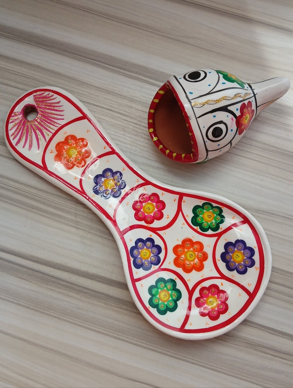 Vintage Mexican Pottery Spoon Rest and Fish Sponge Holder Kitchen Accessories